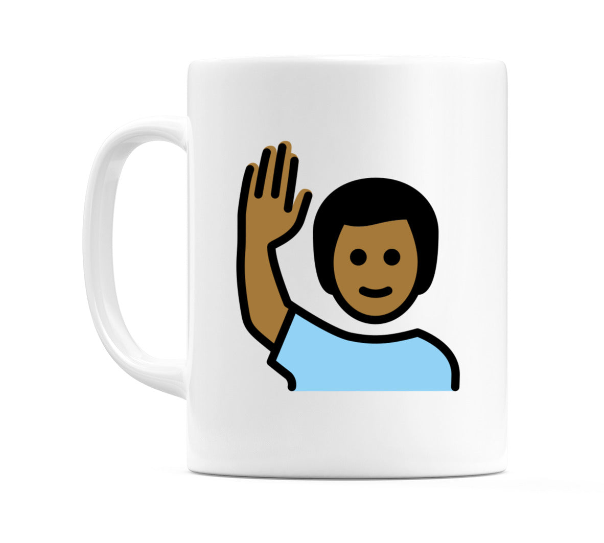 Male Raising Hand: Medium-Dark Skin Tone Emoji Mug