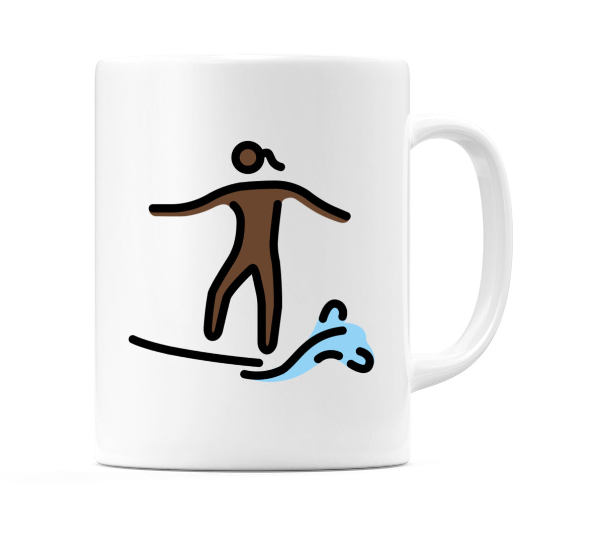 Female Surfing: Dark Skin Tone Emoji Mug
